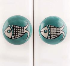 Sea Green Fish Ceramic Dresser Knob
